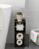 AOJEZOR Toilet Paper Holder Stand: No Drill PVC Small Bathroom Cabinet for Apartment Dwellers - Rental Deposit Protection - Small Space Storage Saving - Homesidy.com