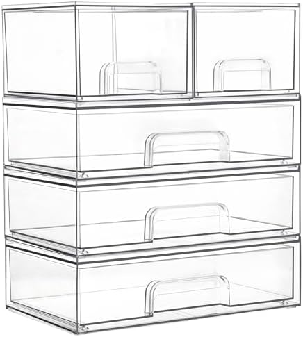 Vtopmart Stackable Storage Drawers Set of 5, Clear Plastic Organizer Bins for Baby Bottle, Beauty Supplies Storage, Ideal for Kichen Countertop, Vanity, Bathroom, Cabinet, Pantry Organization - Homesidy.com