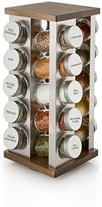 Kamenstein 20 Jar Revolving Countertop Spice Rack with Spices Included, FREE Spice Refills for 5 Years, Polished Stainless Steel with Black Caps, 30020 - Homesidy.com