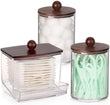 Tbestmax Qtips Holder Bathroom Container, 10 OZ Cotton Ball/Swabs Dispenser, Apothecary Jar Organizer for Storage Brown Wood Lids - Homesidy.com