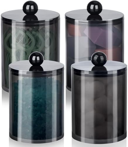XIPENGKEJI 2 Pack Qtip Holder,Canister Apothecary Jar Set, Bathroom Jars with Lids Set for Cotton Swabs, Balls, Pads, Floss Picks,10oz - 12oz Plastic Canisters Restroom Bedroom Vanity Organizer(Black) - Homesidy.com