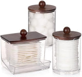 Tbestmax Qtips Holder Bathroom Container, 10 OZ Cotton Ball/Swabs Dispenser, Apothecary Jar Organizer for Storage Brown Wood Lids - Homesidy.com