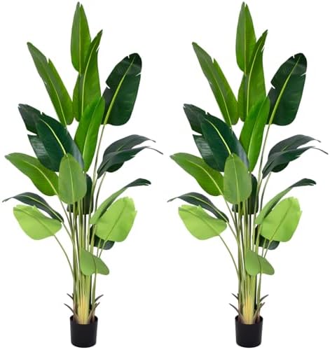 Artificial Bird of Paradise Plant 7Ft Fake Tropical Palm Tree with 17Trunks Faux Banana Leaf Trees in Pot for Home Indoor Outdoor Office Modern Decor Housewarming - Homesidy.com