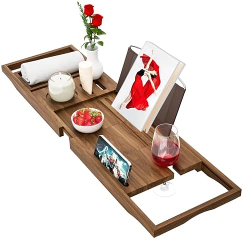 Premium Bamboo Bathtub Tray Caddy - Bath Tub Tray Table for Bathtub - Bath Caddy Tray for Bathtub, Expandable Size, Fits Most Bath Tubs - Homesidy.com