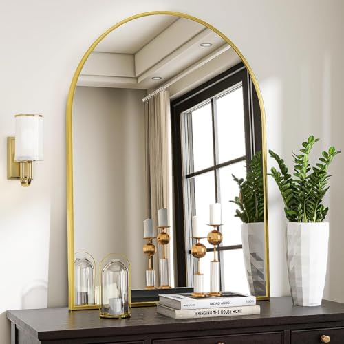 VooBang Arched Wall Mirror, 30 x 38 inch Arch Bathroom Mirror, Wall Mounted Vanity Mirror with Arch Metal Frame, Modern Bathroom Vanity Mirror for Bedroom, Living Room, Hanging or Leaning, Black - Homesidy.com