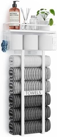 Aetyord Towel Racks for Bathroom 31inch Wall Mounted Towel Rack,Floating Shelf with Wood Plank,Towel Storage for Bathroom can Holds 6 Large Rolled Towels,All Black - Homesidy.com