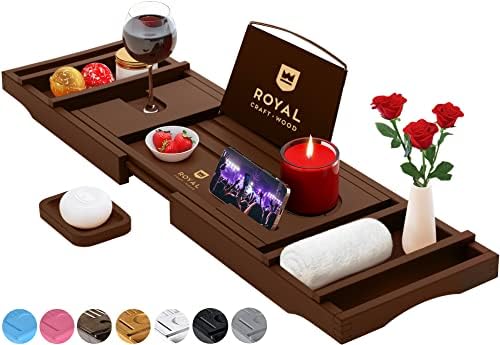 ROYAL CRAFT WOOD Bathtub Tray Caddy for Tub, Bamboo Bath Shelf, Premium Foldable Wood Bath Table, Expandable Bathtub &amp; Bathroom Accessories, New Home Gifts for Mom, Housewarming, Anniversary, Wedding - Homesidy.com