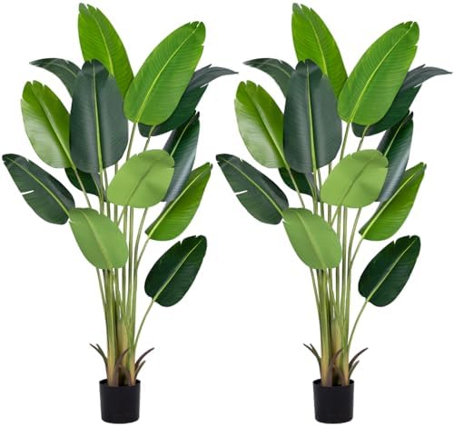 Artificial Bird of Paradise Plant 7Ft Fake Tropical Palm Tree with 17Trunks Faux Banana Leaf Trees in Pot for Home Indoor Outdoor Office Modern Decor Housewarming - Homesidy.com