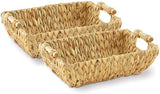 Greenatural Water Hyacinth Storage Baskets Set of 2, Handwoven Rectangular Organizer Trays with Wooden Bead Handles, Nested Wicker Bins for Shelf, Bathroom, Kitchen, Office, Natural Decor - Homesidy.com