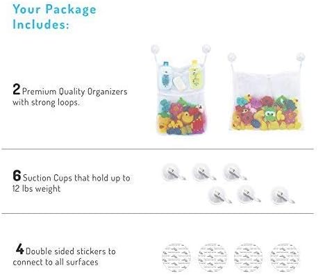 2 x Mesh Bath Toy Organizer 8 Ultra Strong Hooks – The Perfect Bathtub Toy Holder &amp; Bathroom or Shower Caddy – These Multi - use Net Bags Make Baby Bath Toy Storage Easy – For Kids &amp; Toddlers - Homesidy.com