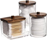Tbestmax Qtips Holder Bathroom Container, 10 OZ Cotton Ball/Swabs Dispenser, Apothecary Jar Organizer for Storage Brown Wood Lids - Homesidy.com