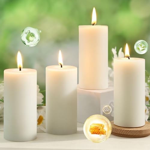 Natural Beeswax Pillar Candles,100% Pure Beeswax Candles - 258 Hours Long Burning,Off - White Unscented Bees Wax Candles for Home,Prayer,Dripless Smokeless Organic Pillar Candles Bulk - 2x4in - 6 Pack - Homesidy.com