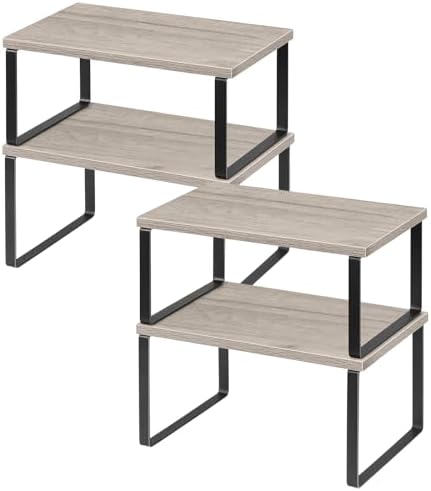 NEX Bamboo Kitchen Cabinet and Counter Shelf Organizer, Stackable &amp; Expandable, Set of 4, White and Natural - Homesidy.com