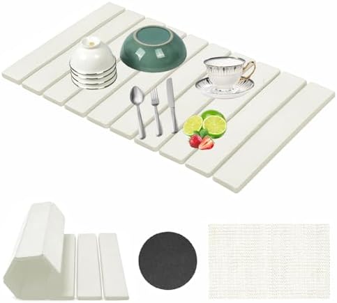 Stone Drying Mat for Kitchen Counter, Collapsible Dish Drying Mat, Fast Drying Diatomaceous Earth Dish Drying Mats, Water Absorbent Diatomite Kitchen Mat (white, medium) - Homesidy.com