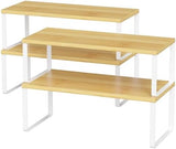 NEX Bamboo Kitchen Cabinet and Counter Shelf Organizer, Stackable &amp; Expandable, Set of 4, White and Natural - Homesidy.com