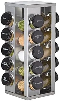 Kamenstein 20 Jar Revolving Countertop Spice Rack with Spices Included, FREE Spice Refills for 5 Years, Polished Stainless Steel with Black Caps, 30020 - Homesidy.com