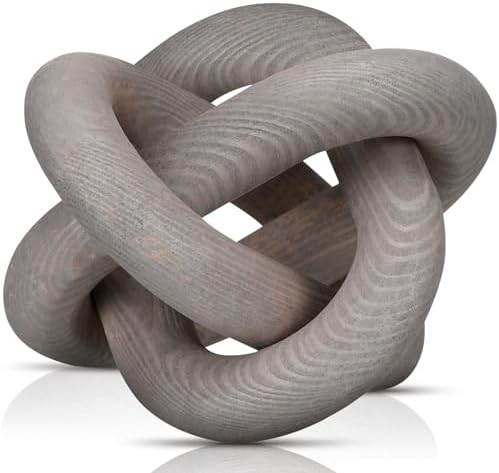 Yalikop 3 Link Wood Knot Decor - Hand Carved Coffee Table Decoration, Boho Chain Link Decor, Modern Shelf, Rustic Objects for Home Living Room Bedroom(White) - Homesidy.com