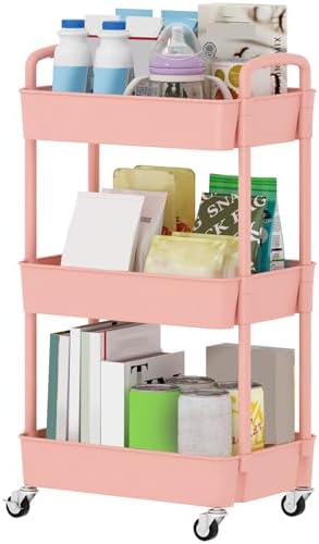 Sywhitta 3 - Tier Plastic Rolling Utility Cart with Handle, Multi - Functional Storage Trolley for Office, Living Room, Kitchen, Movable Storage Organizer with Wheels, White - Homesidy.com