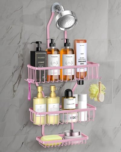 MSAICOE Shower Caddy Hanging - Never Rust Shower Hanging Organizer - Aluminum Over the ShowerHead Caddy with Soap Basket and 6 Hooks for Razor/Sponge (Black) - Homesidy.com