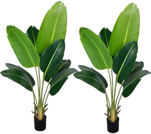 Artificial Bird of Paradise Plant 7Ft Fake Tropical Palm Tree with 17Trunks Faux Banana Leaf Trees in Pot for Home Indoor Outdoor Office Modern Decor Housewarming - Homesidy.com