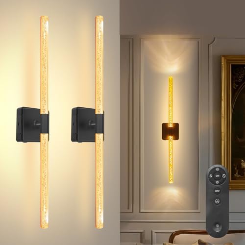 31in Wireless Wall Sconces Set of Two, [Creates Sunset Glow Ambiance] Dimmable 2700K–6000K with 8000mAh Battery &amp; Display, Touch/Remote Control, Rechargeable Wall Lamps for Home Decor – Black - Homesidy.com