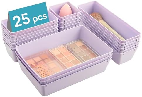 Vtopmart 25 PCS Clear Plastic Drawer Organizers Set, 4 - Size Versatile Bathroom and Vanity Drawer Organizer Trays, Storage Bins for Makeup, Bedroom, Kitchen Gadgets Utensils and Office - Homesidy.com