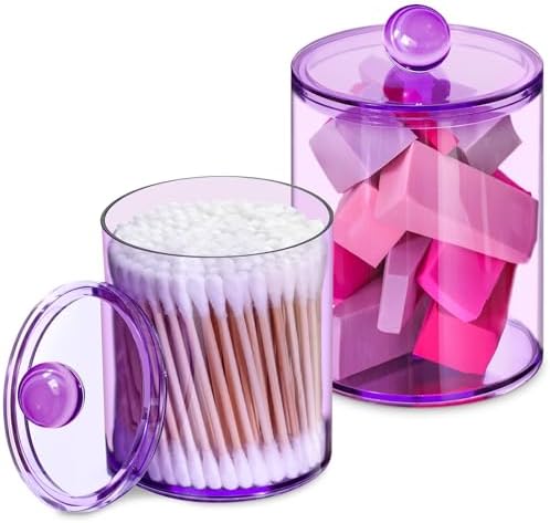 XIPENGKEJI 2 Pack Qtip Holder,Canister Apothecary Jar Set, Bathroom Jars with Lids Set for Cotton Swabs, Balls, Pads, Floss Picks,10oz - 12oz Plastic Canisters Restroom Bedroom Vanity Organizer(Black) - Homesidy.com