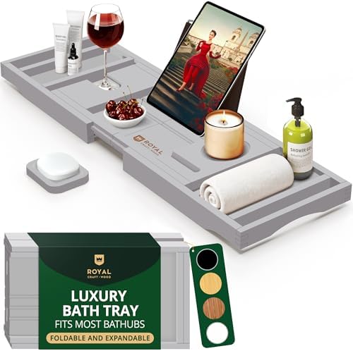 ROYAL CRAFT WOOD Bathtub Tray Caddy for Tub, Bamboo Bath Shelf, Premium Foldable Wood Bath Table, Expandable Bathtub &amp; Bathroom Accessories, New Home Gifts for Mom, Housewarming, Anniversary, Wedding - Homesidy.com