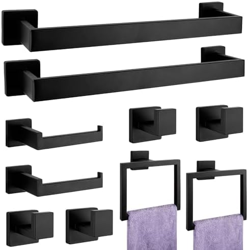 5 - Pieces Matte Black Bathroom Hardware Accessories Set, SUS304 Stainless Steel Bath Towel Bar Set, Towel Racks for Bathroom Wall Mounted. - Homesidy.com