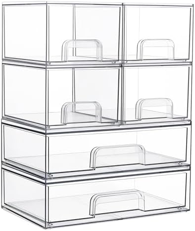 Vtopmart Stackable Storage Drawers Set of 5, Clear Plastic Organizer Bins for Baby Bottle, Beauty Supplies Storage, Ideal for Kichen Countertop, Vanity, Bathroom, Cabinet, Pantry Organization - Homesidy.com