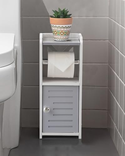 AOJEZOR Toilet Paper Holder Stand: No Drill PVC Small Bathroom Cabinet for Apartment Dwellers - Rental Deposit Protection - Small Space Storage Saving - Homesidy.com