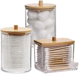 Tbestmax Qtips Holder Bathroom Container, 10 OZ Cotton Ball/Swabs Dispenser, Apothecary Jar Organizer for Storage Brown Wood Lids - Homesidy.com