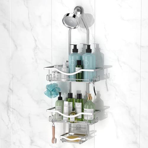Shower Caddy Hanging Adjustable Shower Caddy, Rustproof Shower Organizer Extended Length Shower Caddy Over Shower Head with Hooks Soap Holder, Large Capacity Anti - Swing Bathroom Organizer, Black - Homesidy.com