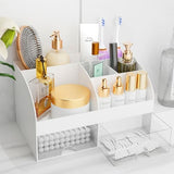 Makeup Organizer with Drawers, Cosmetic Storage for Dresser Vanity and Bathroom Countertop, Beauty Holder for Lipstick Brush, Skincare Organizer for Vanity, Cosmetic Display Case (White) - Homesidy.com