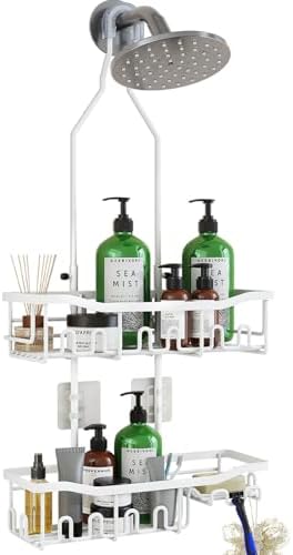 Joqixon Upgraded Extended Length Shower Organizer with Hooks, Rustproof Shampoo Soap Holder, Large Hanging Bathroom Caddy - Homesidy.com