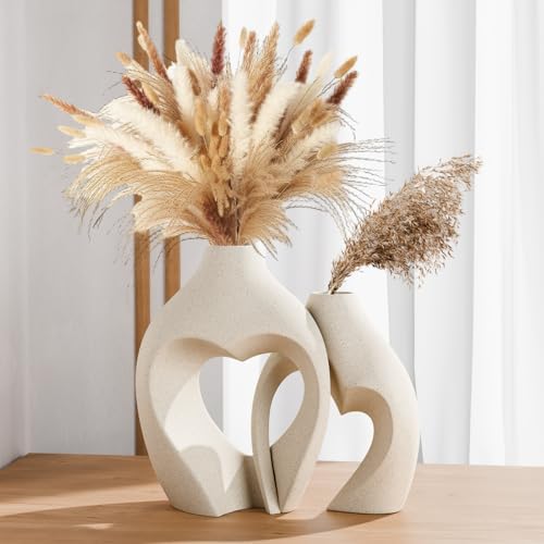Zormon White Vases for Decor, Heart Shaped Ceramic Vase Set of 2, Nordic Heart Shaped Vases, Minimalist Decorative Vase for Table Centerpiece Wedding Dining Living Room Office House Decoration - Homesidy.com