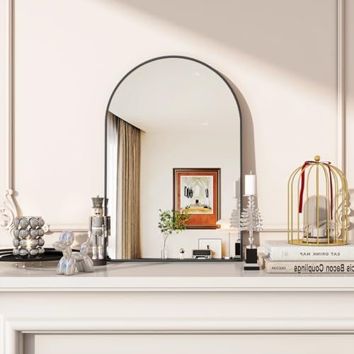 VooBang Arched Wall Mirror, 30 x 38 inch Arch Bathroom Mirror, Wall Mounted Vanity Mirror with Arch Metal Frame, Modern Bathroom Vanity Mirror for Bedroom, Living Room, Hanging or Leaning, Black - Homesidy.com