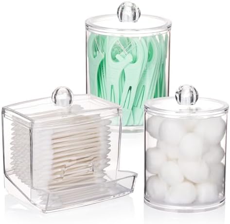 Tbestmax Qtips Holder Bathroom Container, 10 OZ Cotton Ball/Swabs Dispenser, Apothecary Jar Organizer for Storage Brown Wood Lids - Homesidy.com