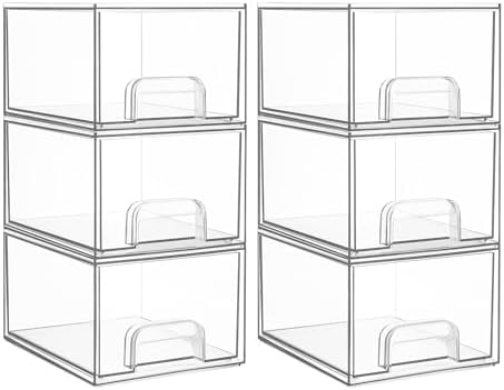 Vtopmart 4 Pack Small Clear Stackable Storage Drawers,Acrylic Bathroom Makeup Organizer,Plastic Storage Bins For Vanity, Undersink, Kitchen Cabinets, Pantry, Home Organization - Homesidy.com