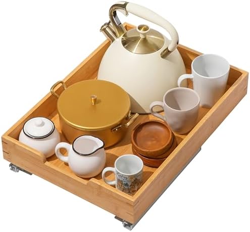 HOLDN’ STORAGE Bamboo Wooden Pull out Cabinet Organizer. 17&34; W x 21&34; D - Requires At Least a 18.25&34; W x 21&34; D.Cabinet Opening. W/Lifetime Limited Warranty. Bamboo Tray and Heavy gauge metal rails. - Homesidy.com