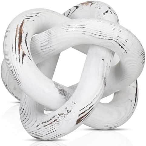 Yalikop 3 Link Wood Knot Decor - Hand Carved Coffee Table Decoration, Boho Chain Link Decor, Modern Shelf, Rustic Objects for Home Living Room Bedroom(White) - Homesidy.com