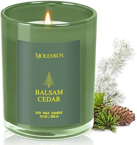 Balsam Cedar Candle, 10oz Soy Scented Candle for Home, Christmas Birthday &amp; Holiday Gifts for Women &amp; Men, Long Lasting 50 Hour Clean Non - Toxic Burn, Elegant Winter &amp; Christmas Festive Home Decor - Homesidy.com
