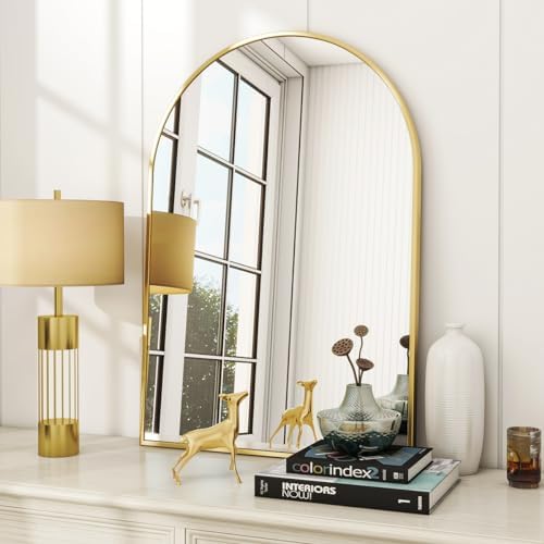 VooBang Arched Wall Mirror, 30 x 38 inch Arch Bathroom Mirror, Wall Mounted Vanity Mirror with Arch Metal Frame, Modern Bathroom Vanity Mirror for Bedroom, Living Room, Hanging or Leaning, Black - Homesidy.com