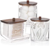 Tbestmax Qtips Holder Bathroom Container, 10 OZ Cotton Ball/Swabs Dispenser, Apothecary Jar Organizer for Storage Brown Wood Lids - Homesidy.com