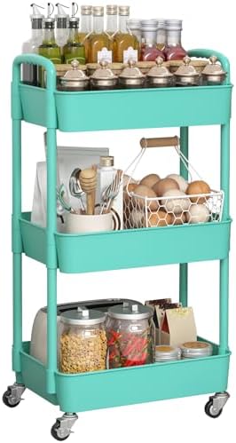Sywhitta 3 - Tier Plastic Rolling Utility Cart with Handle, Multi - Functional Storage Trolley for Office, Living Room, Kitchen, Movable Storage Organizer with Wheels, White - Homesidy.com