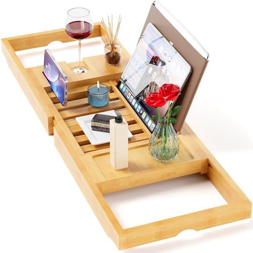 Premium Bathtub Tray Caddy, Expandable Bath Tray, Unique House Warming Gifts, New Home, Anniversary and Wedding Gifts for Couple, Bridal Shower Gift for Women - Homesidy.com