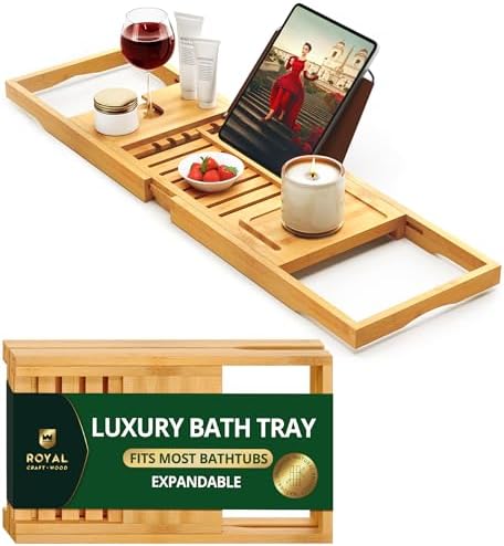 ROYAL CRAFT WOOD Bathtub Tray Caddy for Tub, Bamboo Bath Shelf, Premium Foldable Wood Bath Table, Expandable Bathtub &amp; Bathroom Accessories, New Home Gifts for Mom, Housewarming, Anniversary, Wedding - Homesidy.com