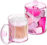 XIPENGKEJI 2 Pack Qtip Holder,Canister Apothecary Jar Set, Bathroom Jars with Lids Set for Cotton Swabs, Balls, Pads, Floss Picks,10oz - 12oz Plastic Canisters Restroom Bedroom Vanity Organizer(Black) - Homesidy.com