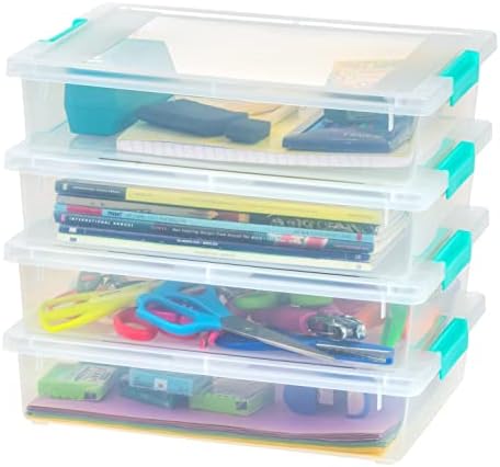 IRIS USA 6 Qt. Plastic Storage Bins Containers with Lids, 4 Pack, Small Sensory Bin, Craft Storage, Craft Organizers &amp; Storage, Organizing Container for Home, Office &amp; Art Supplies, Stackable, Clear - Homesidy.com