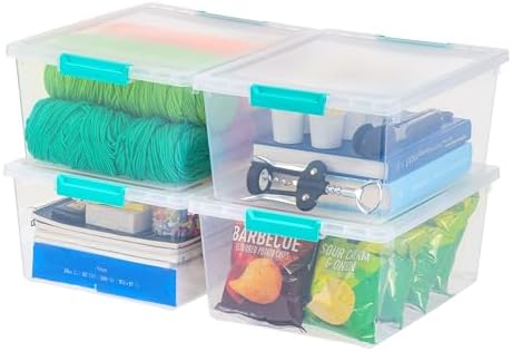 IRIS USA 6 Qt. Plastic Storage Bins Containers with Lids, 4 Pack, Small Sensory Bin, Craft Storage, Craft Organizers &amp; Storage, Organizing Container for Home, Office &amp; Art Supplies, Stackable, Clear - Homesidy.com